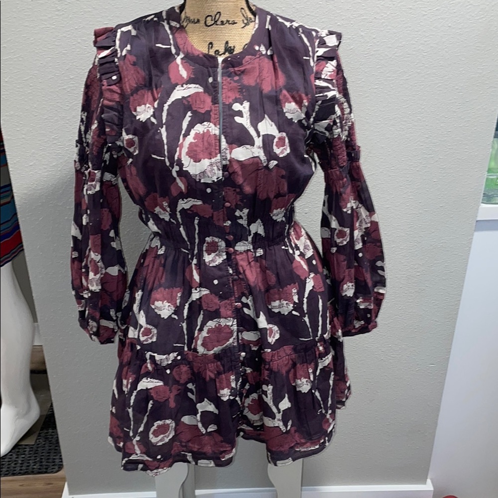 Cleobella Floral Mini Dress in Plum, Burgundy & Cream (Size Small)